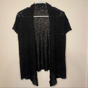 Eileen Fisher Ruched Petite Open Front Short Sleeve Cardigan Vest